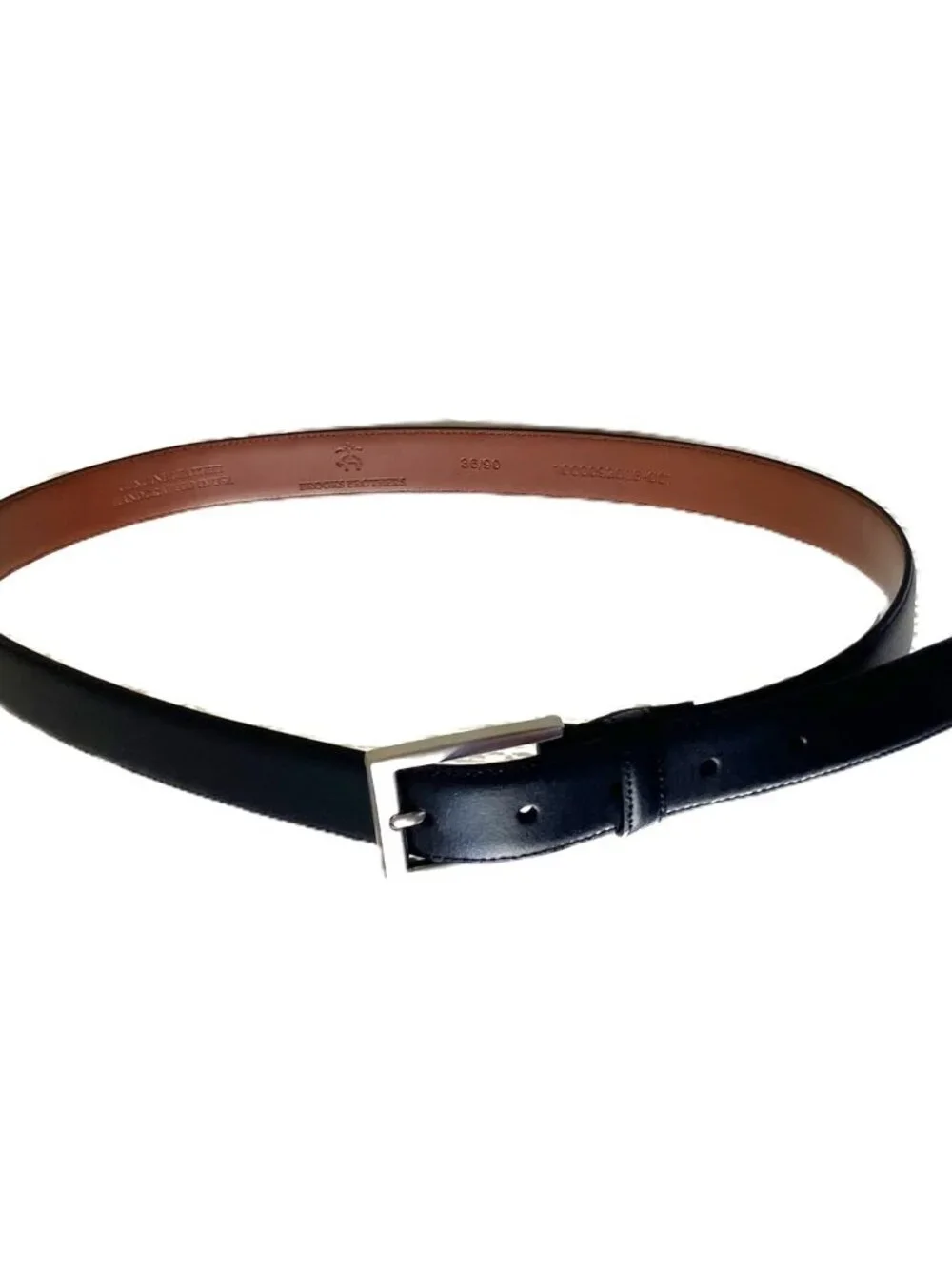 Brooks Brothers Men’s Black Leather Dress Belt Size 36 Silver Buckle USA Made